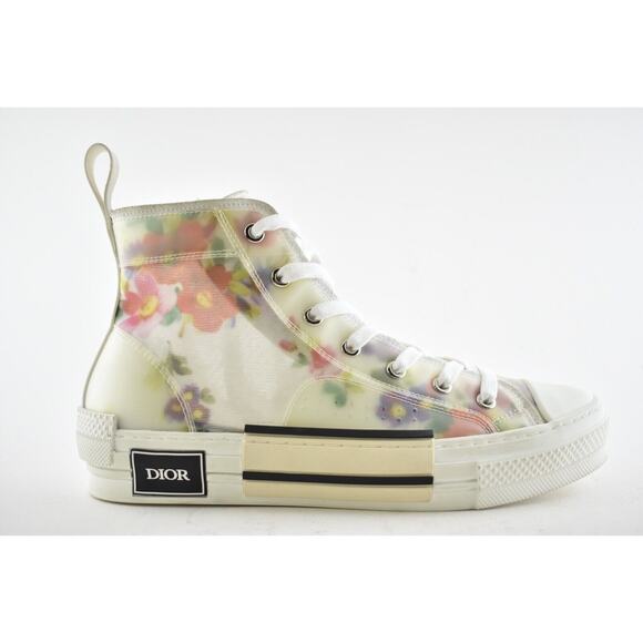 Dior Mens B23 Floral Technical Canvas White High Top Lace Up Flat Sneaker 40 7 - Picture 3 of 11